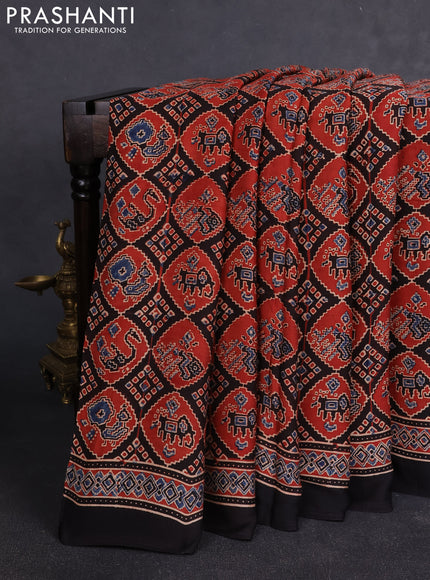 Modal silk Saree black and maroon with allover ajrakh prints and printed border