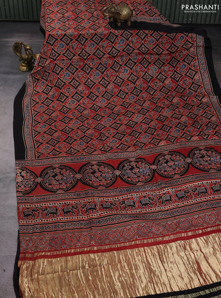 Modal silk Saree black and maroon with allover ajrakh prints and printed border