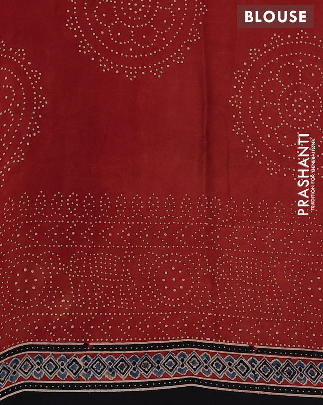 Modal silk Saree black and maroon with allover ajrakh prints and printed border