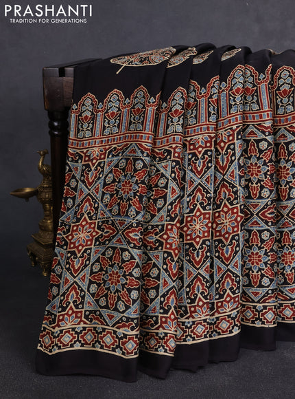 Modal silk Saree black with allover ajrakh prints and printed border