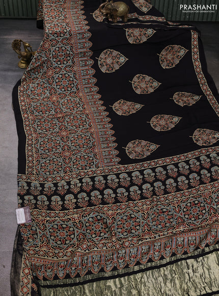Modal silk Saree black with allover ajrakh prints and printed border