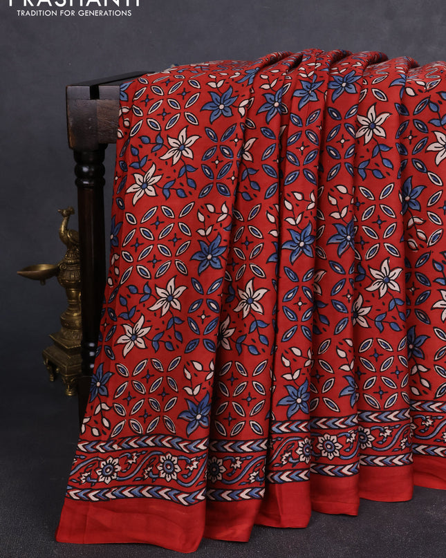 Modal silk Saree maroon with allover ajrakh prints and printed border