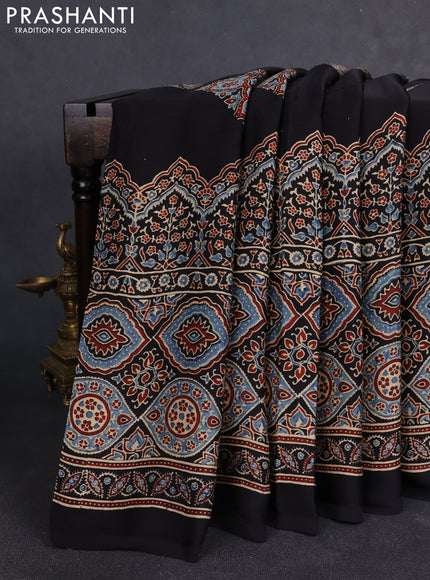 Modal silk Saree black blue with allover ajrakh prints and printed border