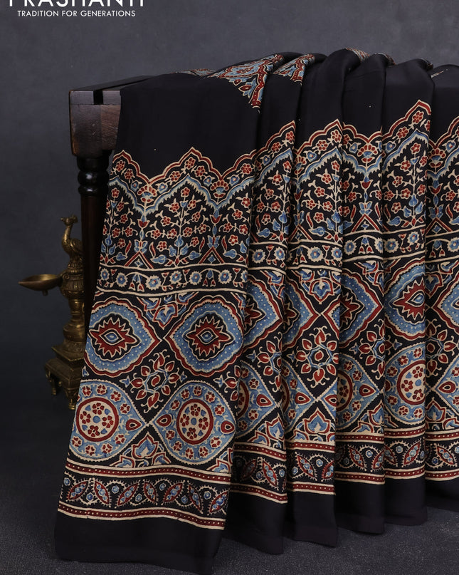 Modal silk Saree black blue with allover ajrakh prints and printed border