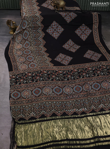 Modal silk Saree black blue with allover ajrakh prints and printed border