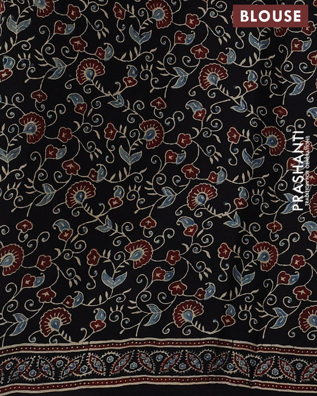 Modal silk Saree black blue with allover ajrakh prints and printed border