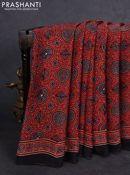 Modal silk Saree maroon and black with allover ajrakh prints and printed border