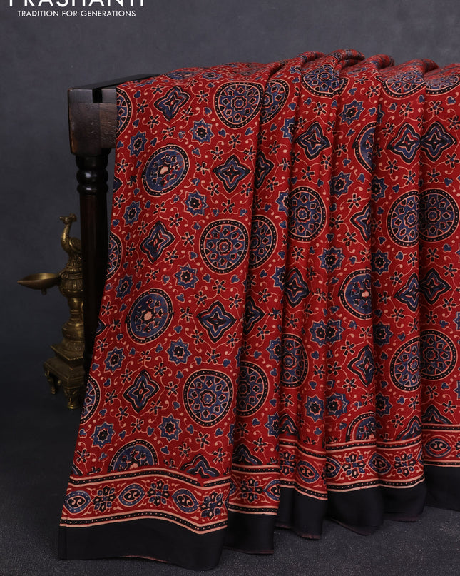 Modal silk Saree maroon and black with allover ajrakh prints and printed border