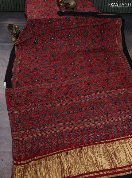 Modal silk Saree maroon and black with allover ajrakh prints and printed border