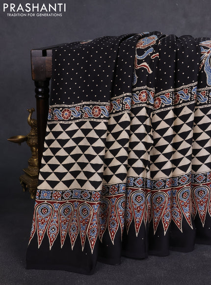 Modal silk Saree black and maroon with allover prints and ajrakh printed border