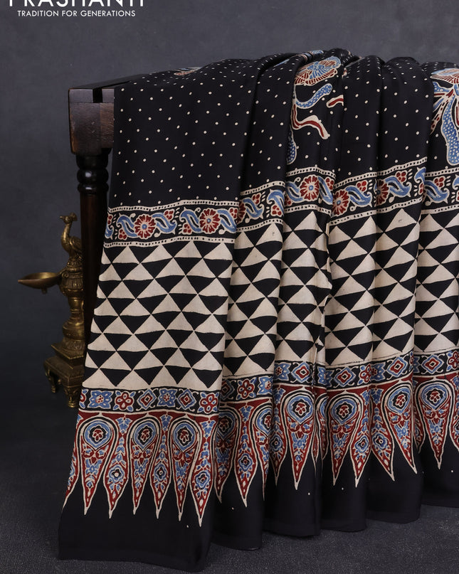 Modal silk Saree black and maroon with allover prints and ajrakh printed border