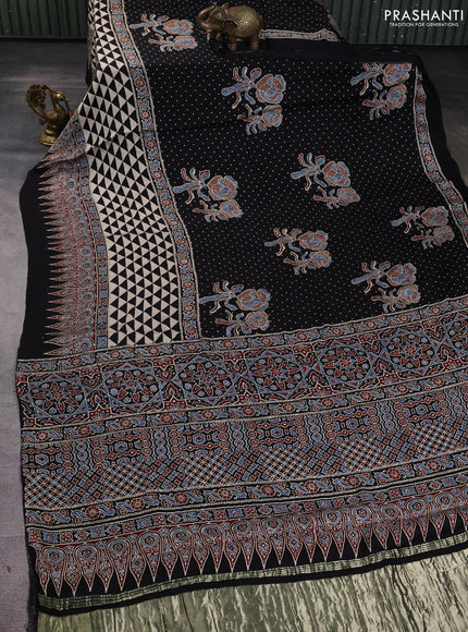 Modal silk Saree black and maroon with allover prints and ajrakh printed border