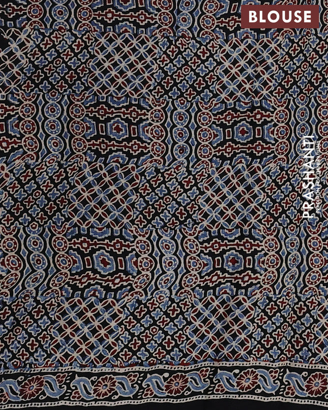Modal silk Saree black and maroon with allover prints and ajrakh printed border