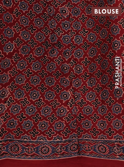 Modal silk Saree beige and maroon with allover zig zag prints and ajrakh printed border