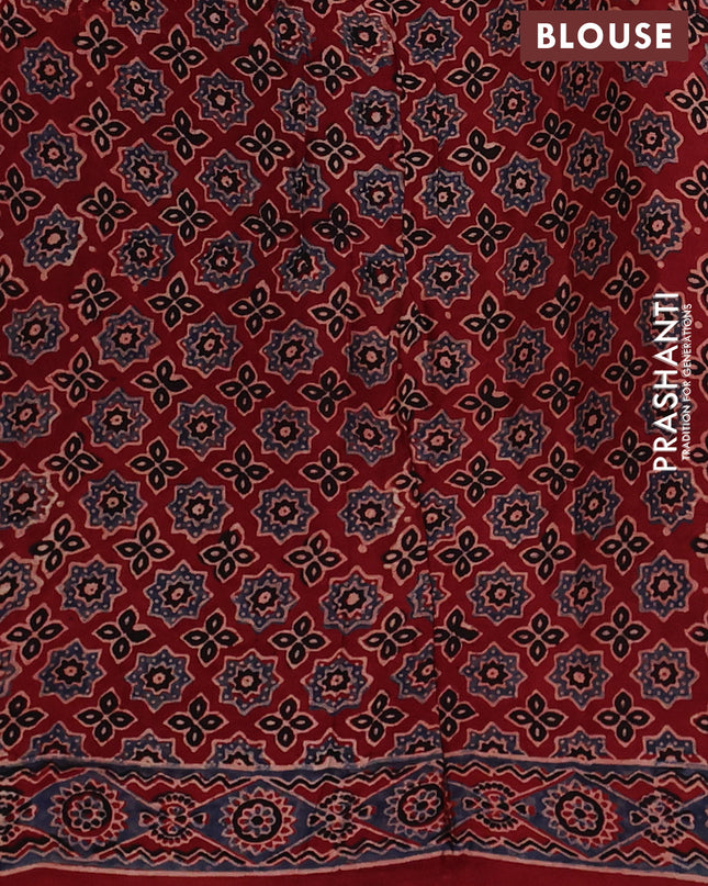 Modal silk Saree beige and maroon with allover zig zag prints and ajrakh printed border