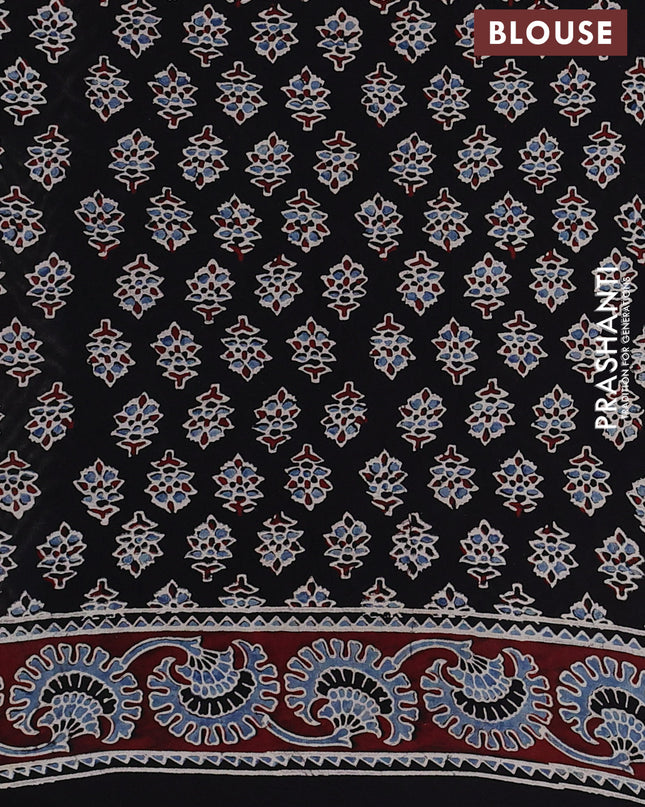 Modal silk Saree black and maroon with allover zig zag prints and ajrakh printed border