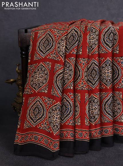 Modal silk Saree maroon and black with allover ajrakh prints and printed border