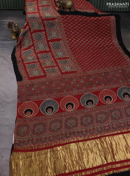 Modal silk Saree maroon and black with allover ajrakh prints and printed border