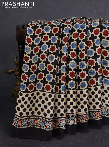 Modal silk Saree cream and black with allover ajrakh prints and printed border