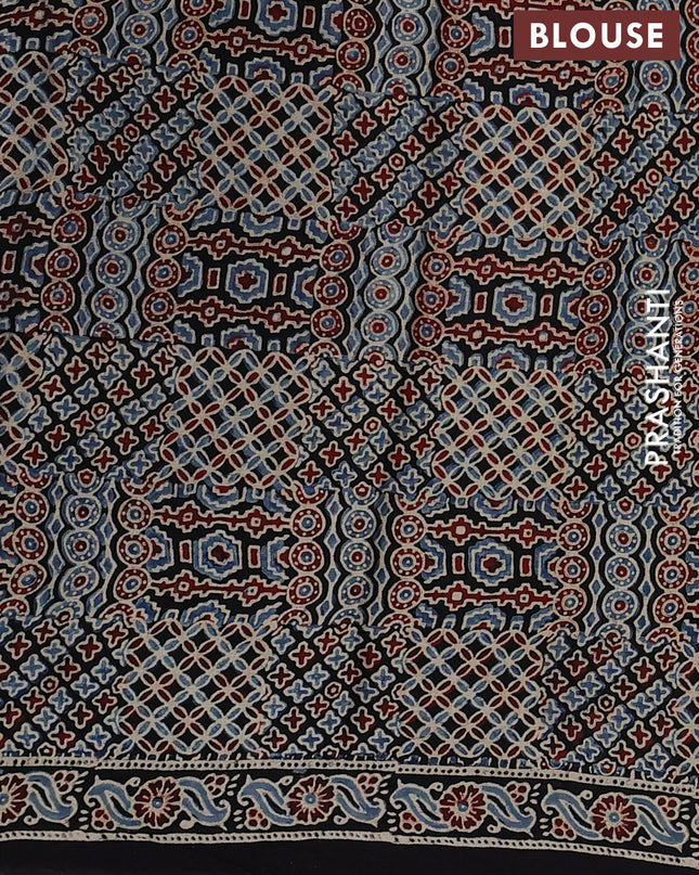Modal silk Saree cream and black with allover ajrakh prints and printed border