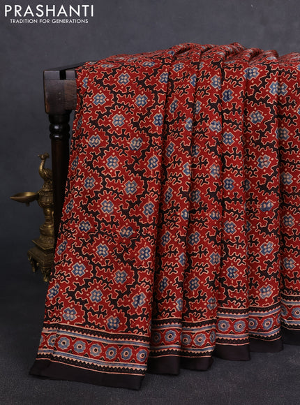 Modal silk Saree maroon and deep coffee brown with allover ajrakh prints and printed border