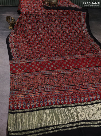 Modal silk Saree maroon and deep coffee brown with allover ajrakh prints and printed border