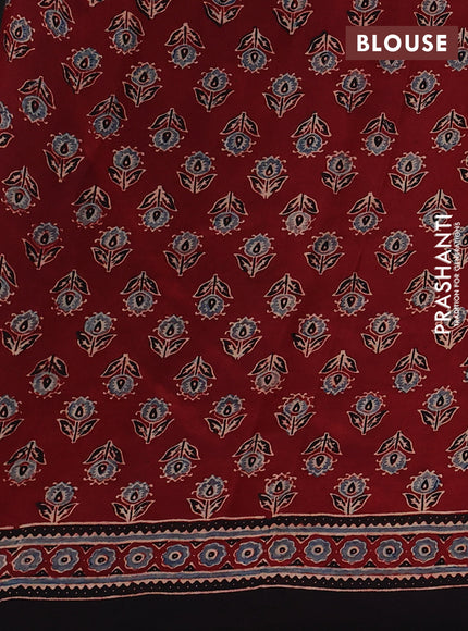 Modal silk Saree maroon and deep coffee brown with allover ajrakh prints and printed border