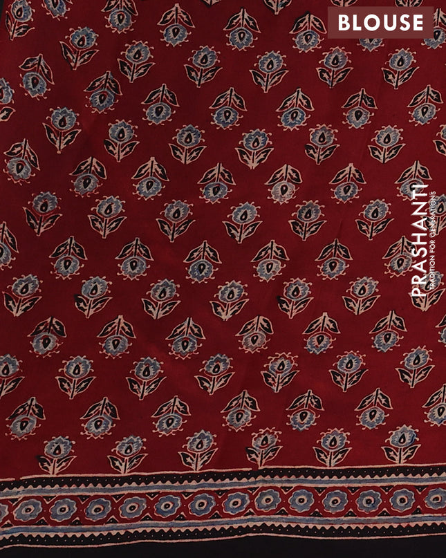 Modal silk Saree maroon and deep coffee brown with allover ajrakh prints and printed border