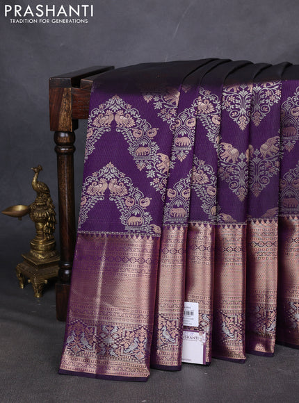 Pure kanchipuram silk saree violet with allover zari woven brocade weaves and long zari woven border