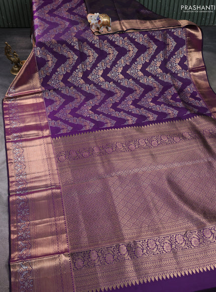Pure kanchipuram silk saree violet with allover zari woven brocade weaves and long zari woven border