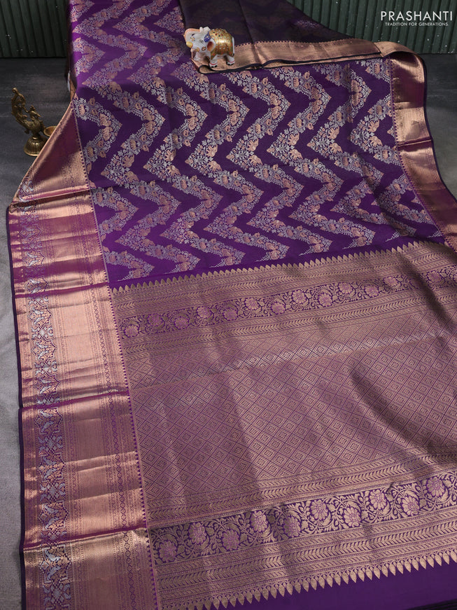Pure kanchipuram silk saree violet with allover zari woven brocade weaves and long zari woven border