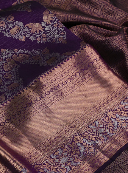 Pure kanchipuram silk saree violet with allover zari woven brocade weaves and long zari woven border