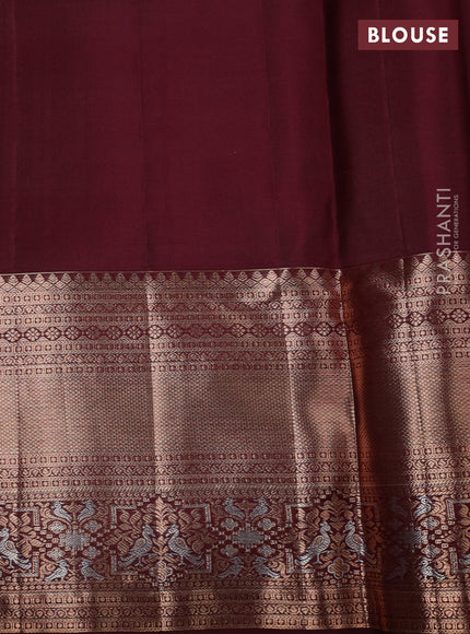 Pure kanchipuram silk saree maroon with allover zari woven brocade weaves and long zari woven border