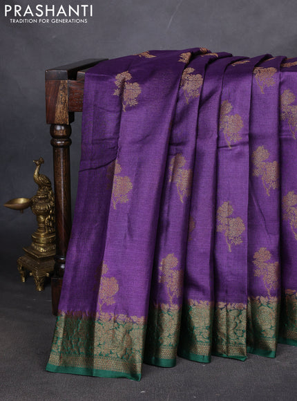 Banarasi tussar silk saree violet and green with thread & zari woven buttas and woven border