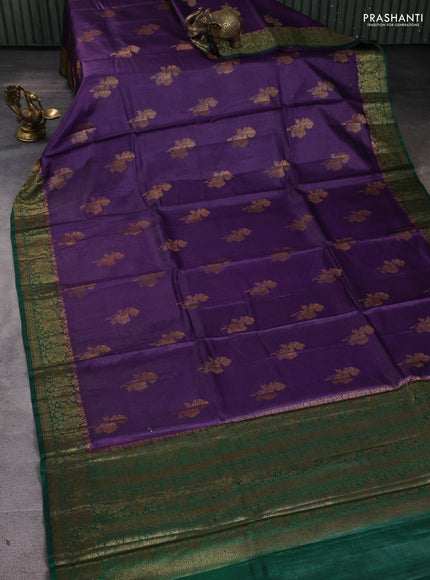 Banarasi tussar silk saree violet and green with thread & zari woven buttas and woven border