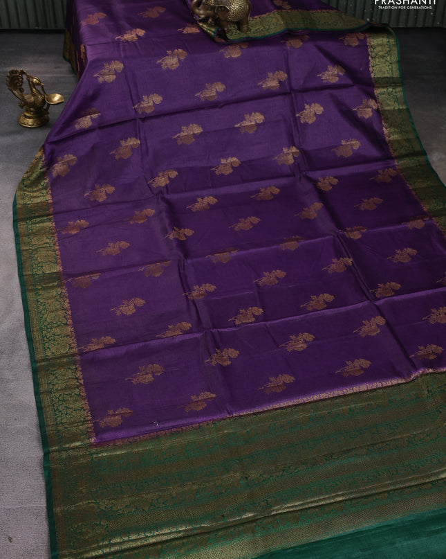 Banarasi tussar silk saree violet and green with thread & zari woven buttas and woven border