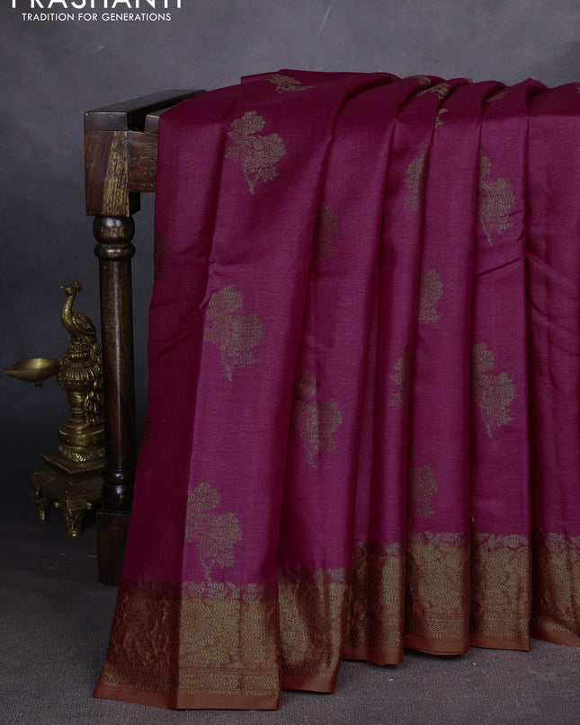 Banarasi tussar silk saree pink and orange with thread & zari woven buttas and woven border