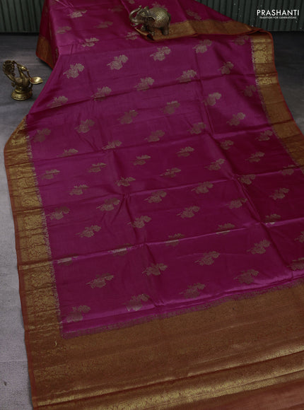 Banarasi tussar silk saree pink and orange with thread & zari woven buttas and woven border