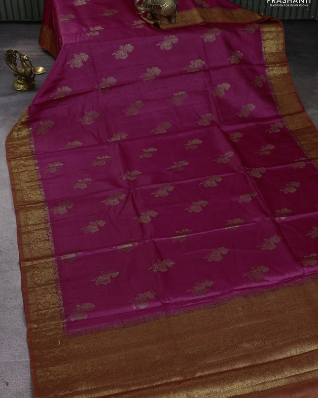 Banarasi tussar silk saree pink and orange with thread & zari woven buttas and woven border