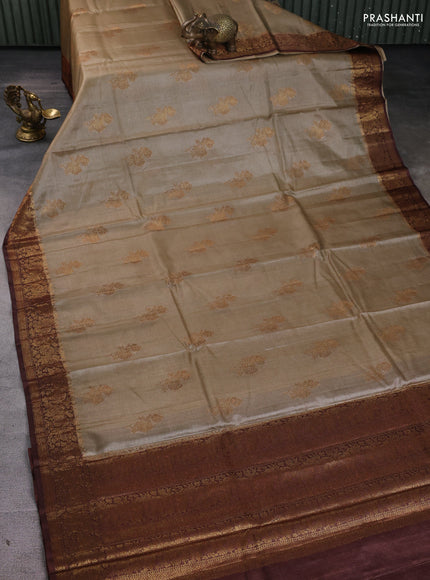 Banarasi tussar silk saree beige and brown with thread & zari woven buttas and woven border