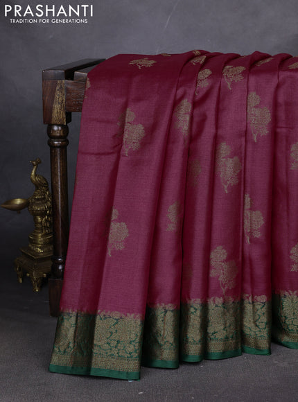 Banarasi tussar silk saree red and green with thread & zari woven buttas and woven border
