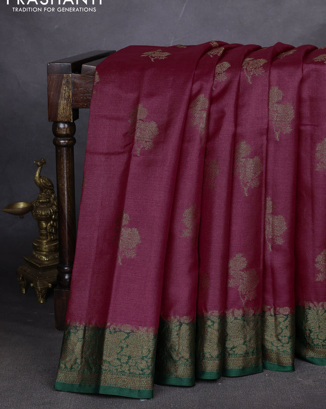 Banarasi tussar silk saree red and green with thread & zari woven buttas and woven border