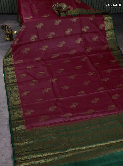 Banarasi tussar silk saree red and green with thread & zari woven buttas and woven border