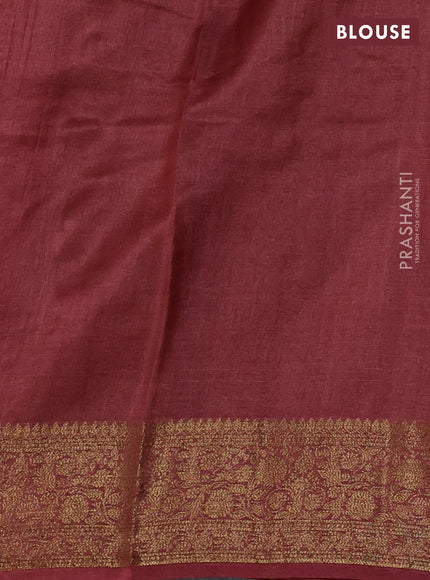 Banarasi tussar silk saree cs blue and rust shade with thread & zari woven buttas and woven border