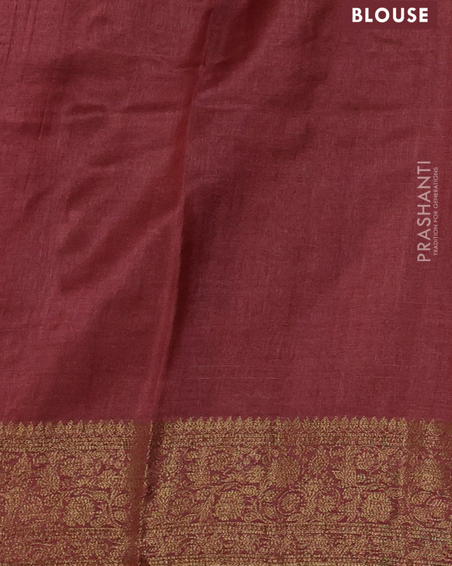 Banarasi tussar silk saree cs blue and rust shade with thread & zari woven buttas and woven border