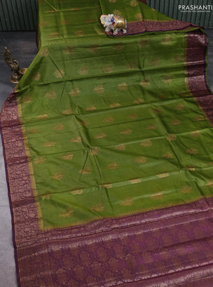 Banarasi tussar silk saree mehendi green and wine shade with thread & zari woven buttas and woven border