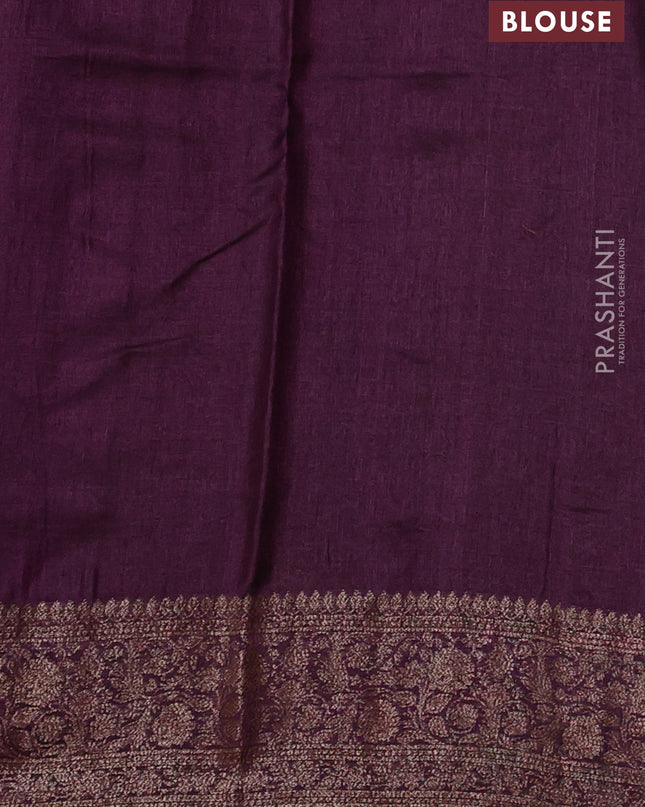 Banarasi tussar silk saree mehendi green and wine shade with thread & zari woven buttas and woven border