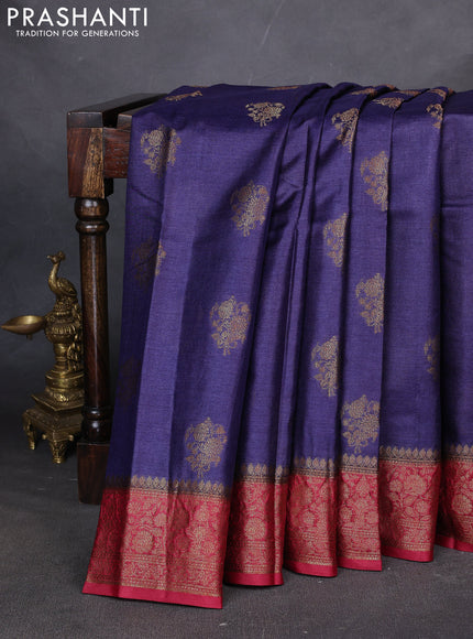 Banarasi tussar silk saree violet and maroon with thread & zari woven buttas and woven border