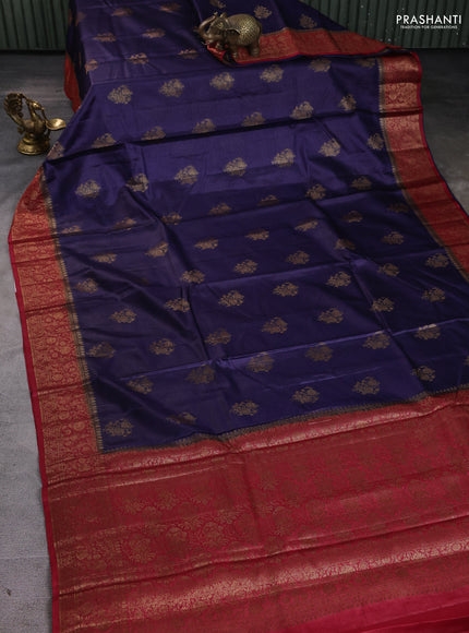 Banarasi tussar silk saree violet and maroon with thread & zari woven buttas and woven border