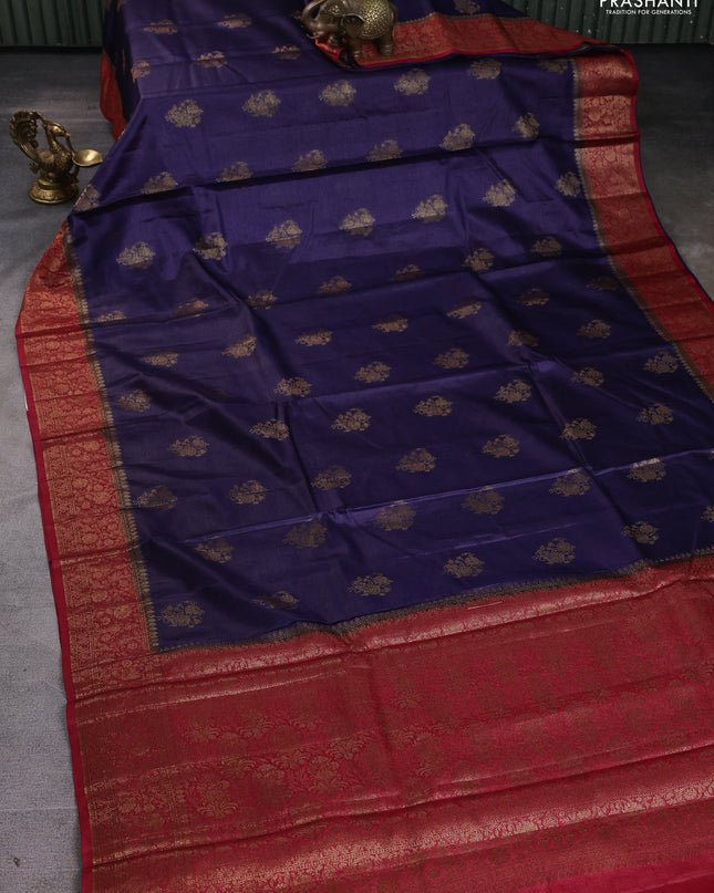 Banarasi tussar silk saree violet and maroon with thread & zari woven buttas and woven border